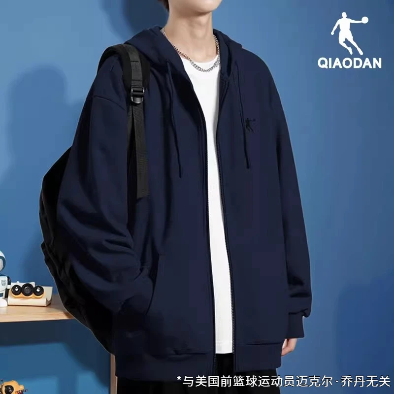 乔丹连帽卫衣外套男2025秋冬保暖官方旗舰运动服男青少年蓝色帽衫