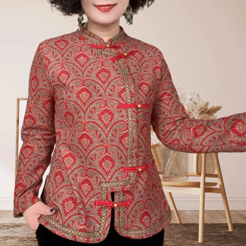 复古洋气减龄国风优雅气质显瘦小衫女新中式立领盘扣斜襟长袖上衣