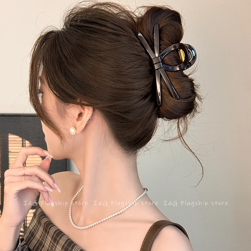 I&G气质蝴蝶结头发抓夹女新款鲨鱼夹子后脑勺抓夹发夹后脑勺发饰