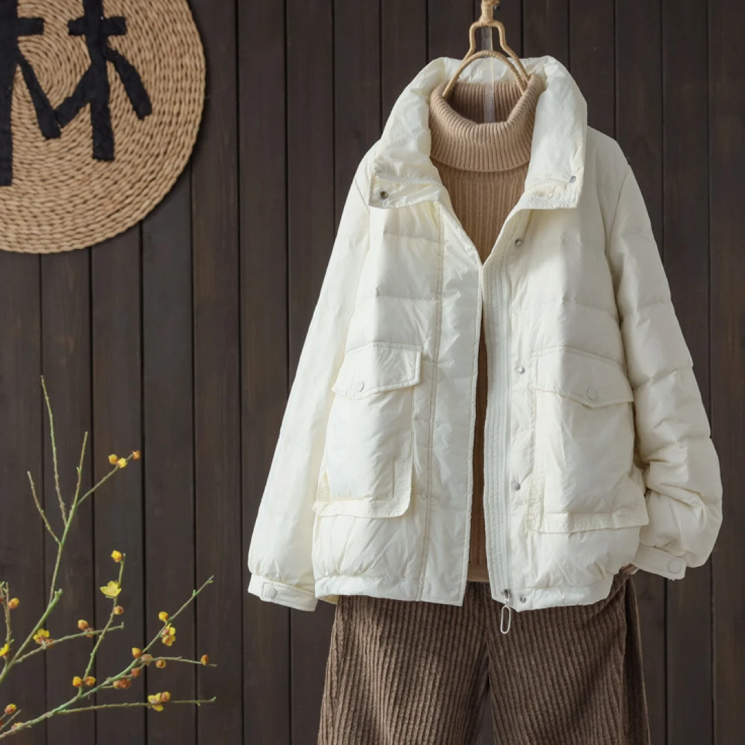 冬季保暖短款拉链宽松时尚简约韩版轻薄羽绒服小个子百搭休闲外套