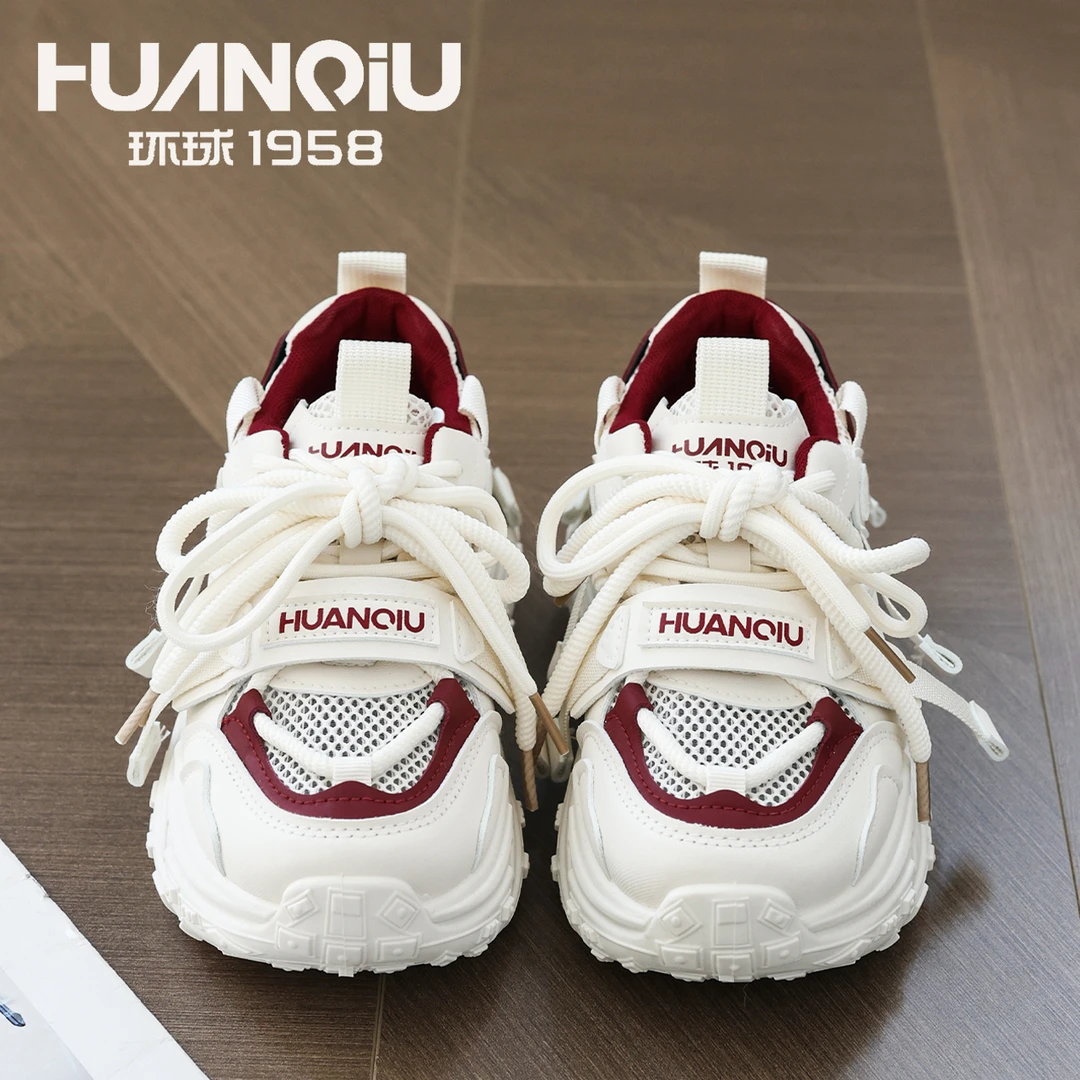 HUANQIU/环球老爹鞋2025夏季新款透气休闲网面运动鞋欧若风女鞋子