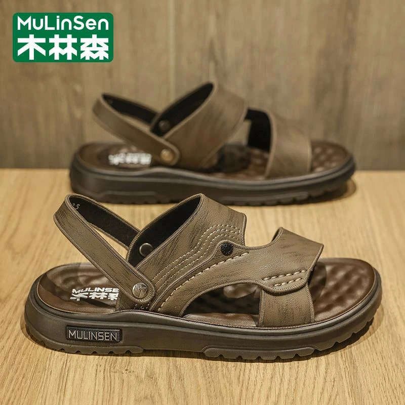 木林森皮凉鞋男士2025新款夏季运动休闲外穿两用中年爸爸开车凉拖