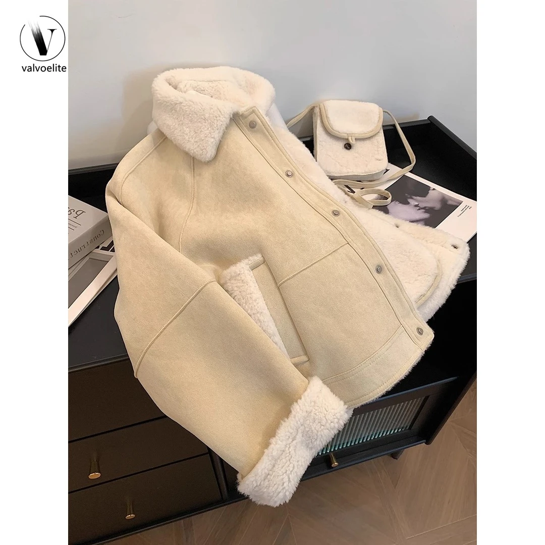 VALVOELITE日系复古设计感翻领外套女秋冬韩系减龄加厚保暖棉衣