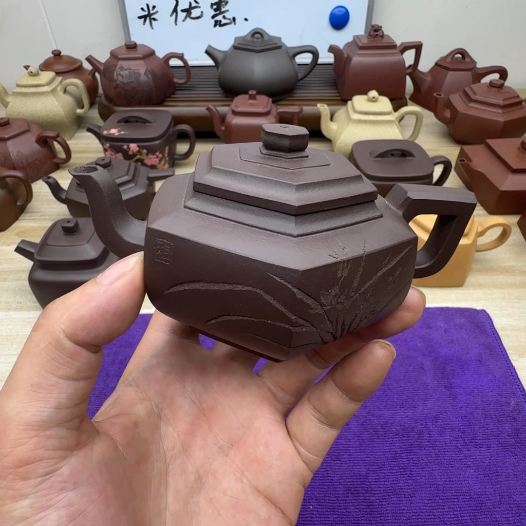紫泥壶半手工制作。紫泥。六方雪华150毫升