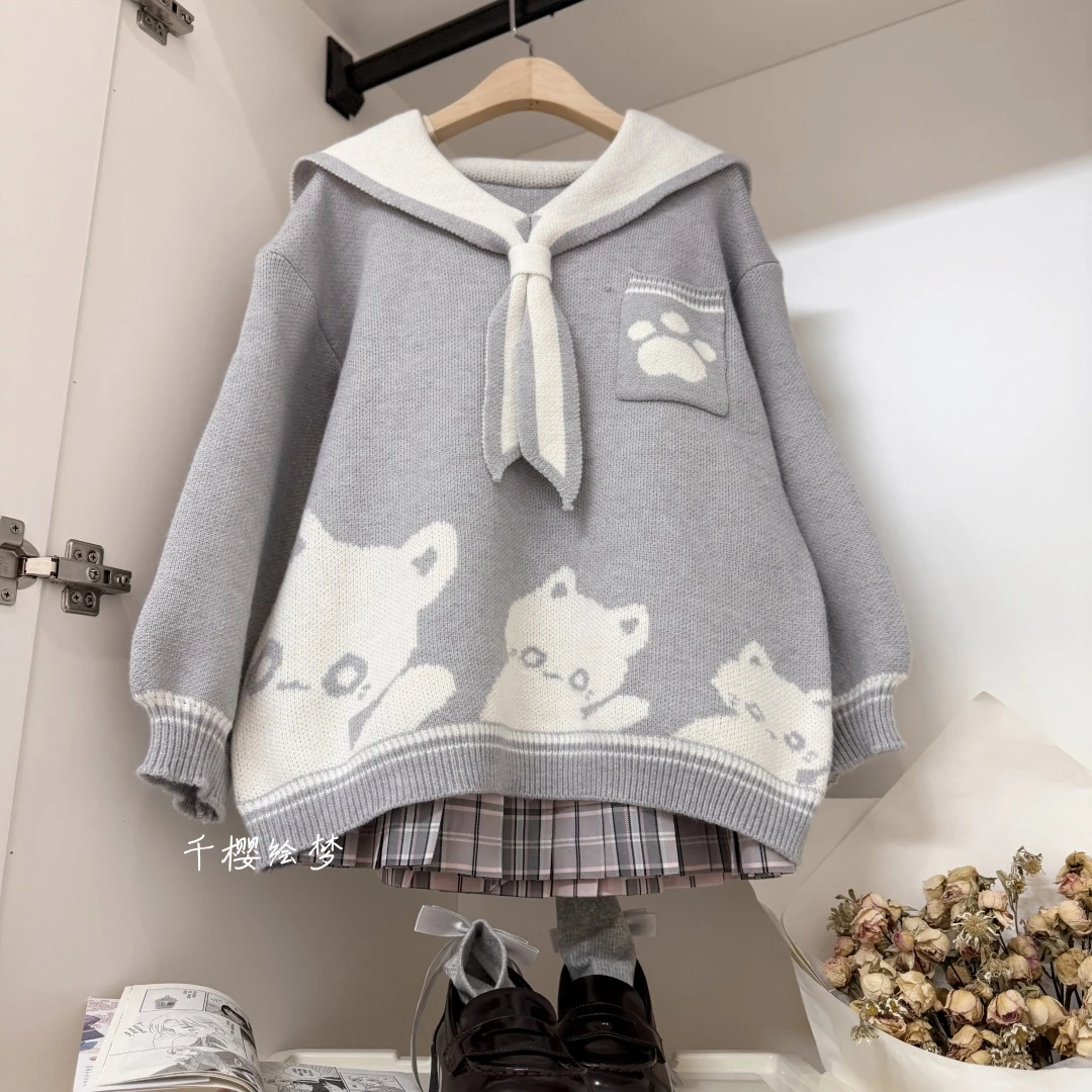 (喵喵毛衣)千樱绘梦原创正版jk制服海军领套头学院可爱宽松百搭