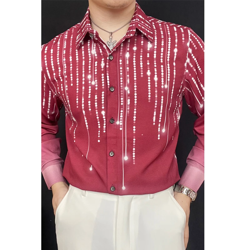 弹力流星雨亮晶晶渐变衬衫男士休闲舞台表演时尚高级感痞帅衬衫