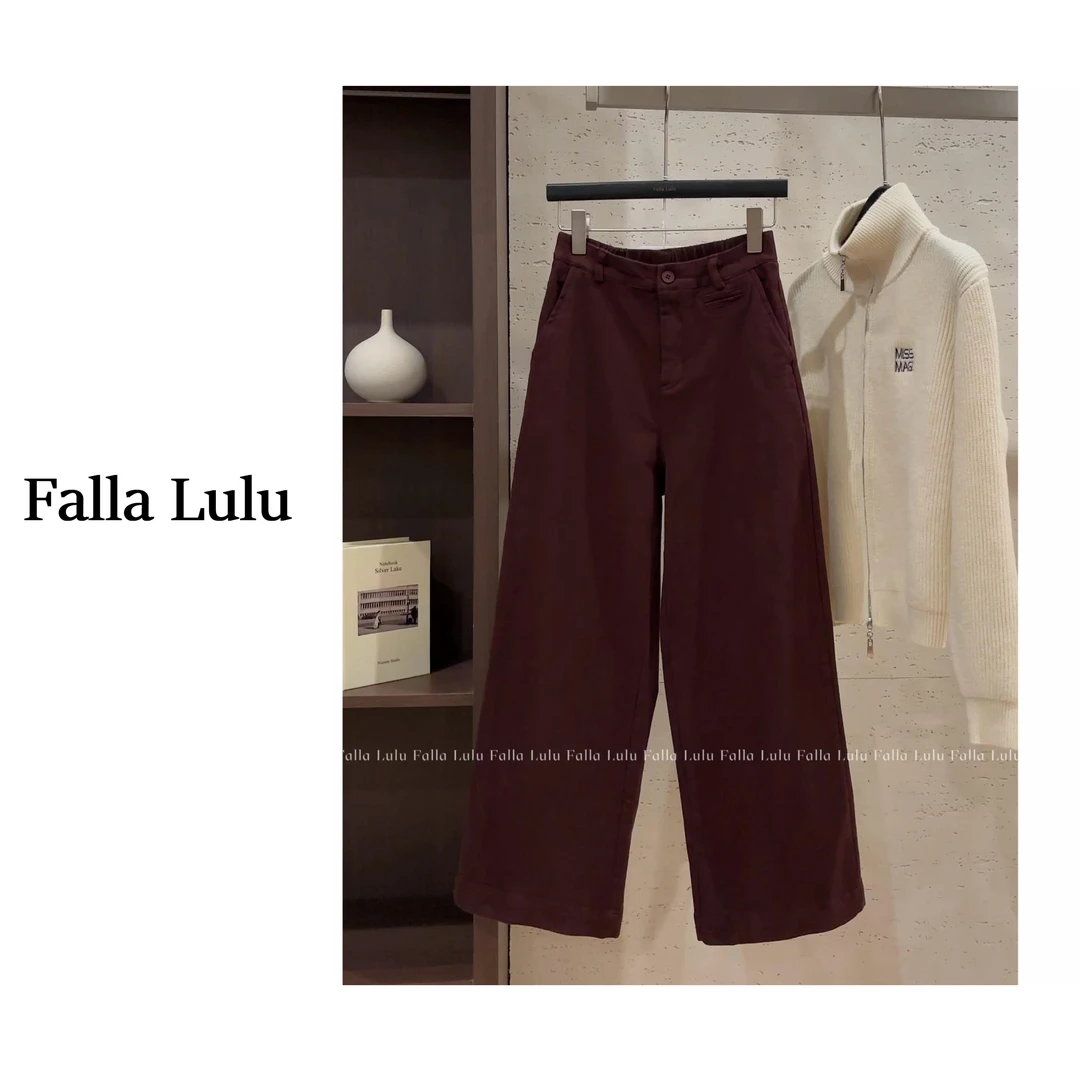 @英子家 品质款 加薄绒通勤气质百搭高腰阔腿裤休闲裤 C2179