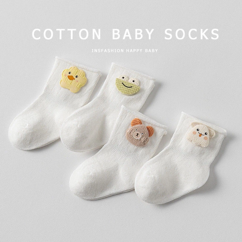 婴儿袜子新生儿宝宝中筒袜棉袜松口不勒可爱儿童短袜春秋薄款100%