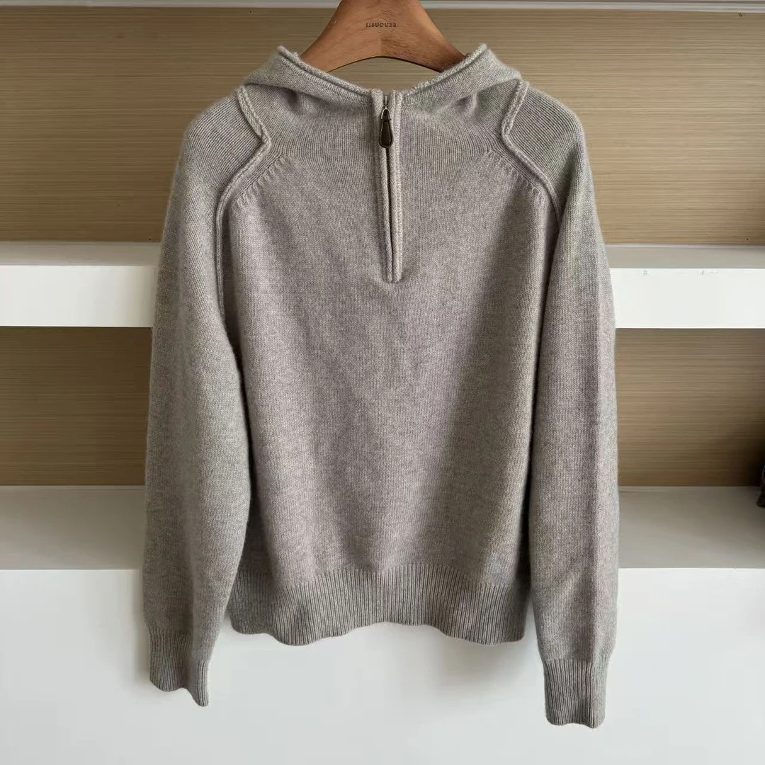 【辰星】羊毛兔毛浣熊毛衫半高领连帽气质套头毛衣针织衫上衣女