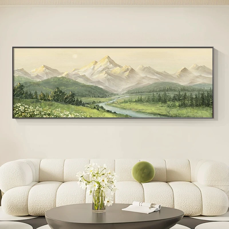 【日照金山】壁画客厅装饰画山水风景挂画高级感原木风沙发背景墙画