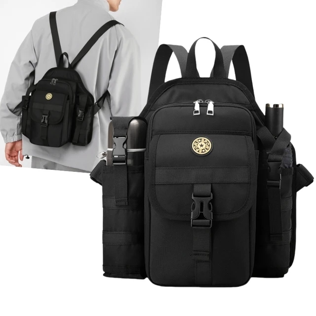 新款多功能双肩旅行揹包户外休闲 轻便出行中老年旅游包雨伞水壶