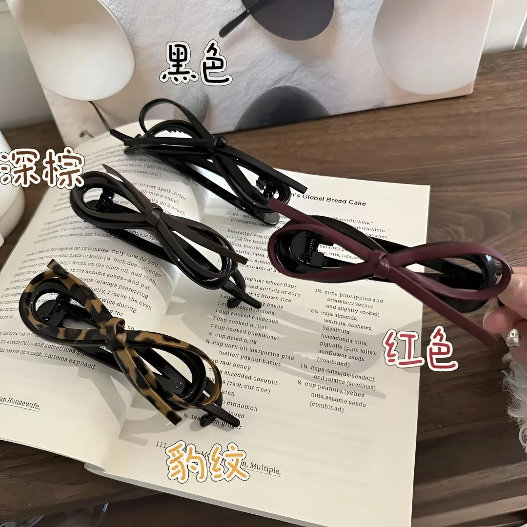 新品气质皮质蝴蝶结扭扭夹女后脑勺盘发高级感一字夹发夹