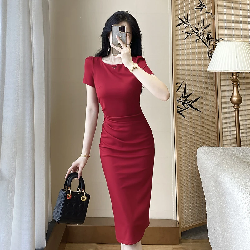 高级感气质包臀一步裙夏季女装短袖名媛礼服裙修身气质名媛连衣裙