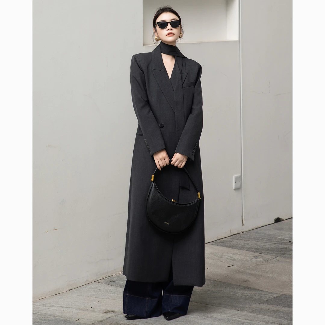 ZEROYK设计感风衣女2025秋季新款御姐气质通勤OL系带长款风衣外套