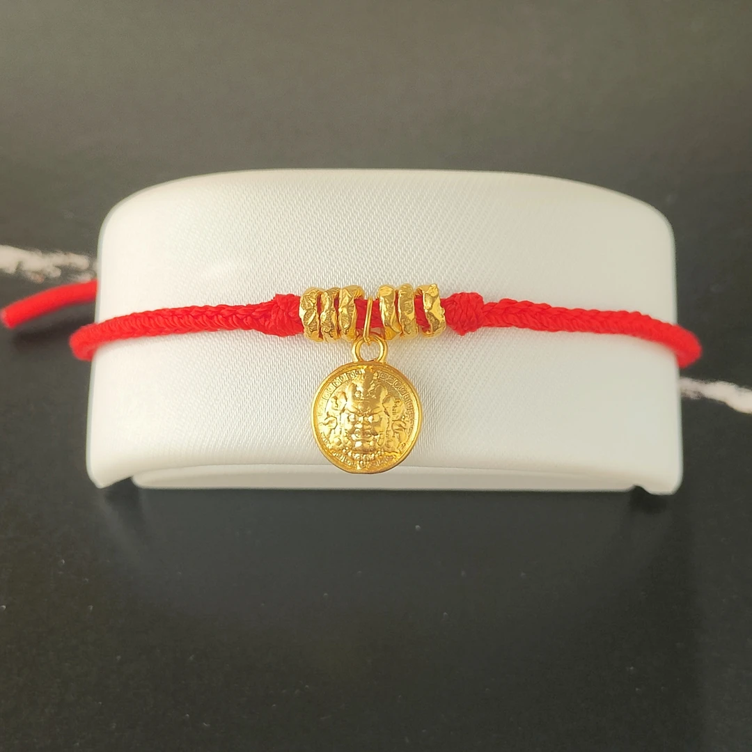 足金黄财财盘缠DIY红绳手编绳
