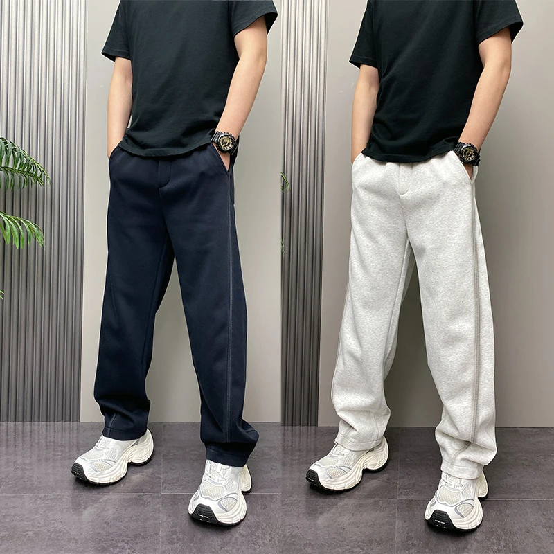 2025冬季男士宽松直筒痞帅脏脏色运动卫裤新款拼接裁剪阔腿休闲裤