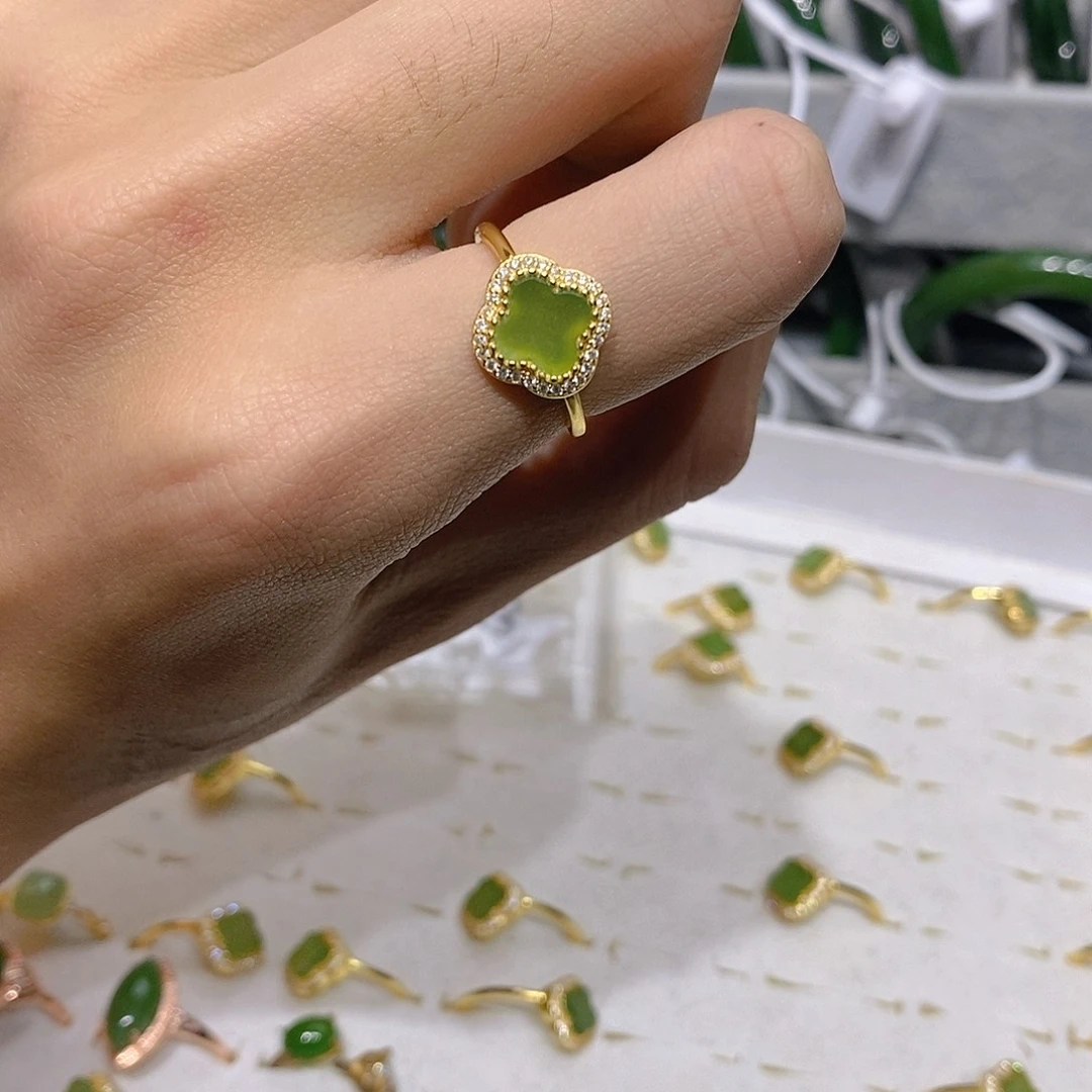 和田玉银S925镀金镶嵌戒指