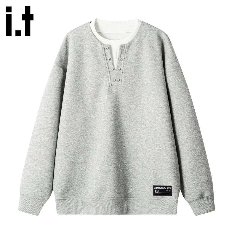 it :CHOCOOLATE重磅假两件卫衣男2025秋季设计感宽松舒适圆领上衣