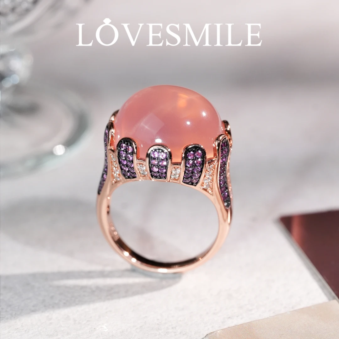 S925银粉晶芙蓉石戒指优雅经典