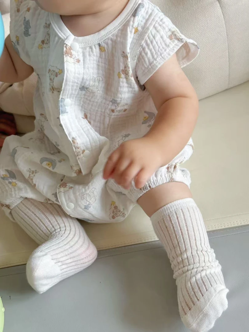 日单棉纱爬服短爬通用哈衣夏款无袖可爱风夏季长袖幼儿