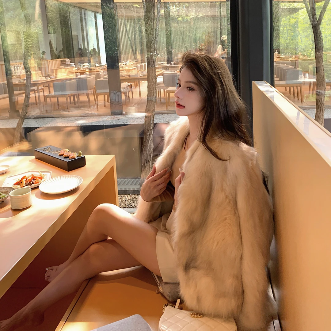 "Champagne千金狐"芬兰进口狐狸毛+羊皮革优雅短款狐狸外套