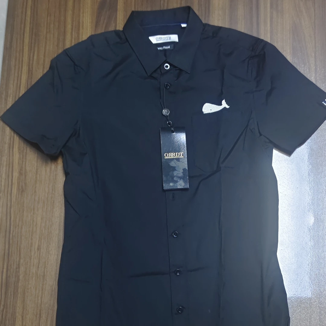 男士夏季新款商务短袖衬衫高级感笔线条印花修身休闲