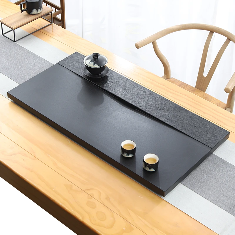 天然乌金石茶盘单盘家用简约现代客厅石盘石头单盘整块石茶台拖盘