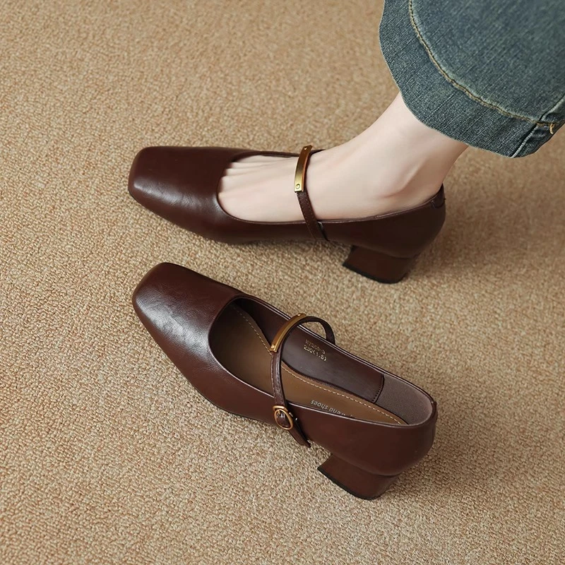 羊皮版方头浅口玛丽珍鞋2025春季新款韩版豹纹软底软皮平底单鞋女
