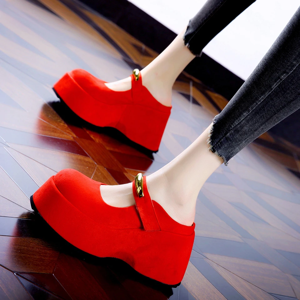 下架[已开价]包头拖女外穿2025夏季红色绒面厚底高跟半拖鞋8090-6