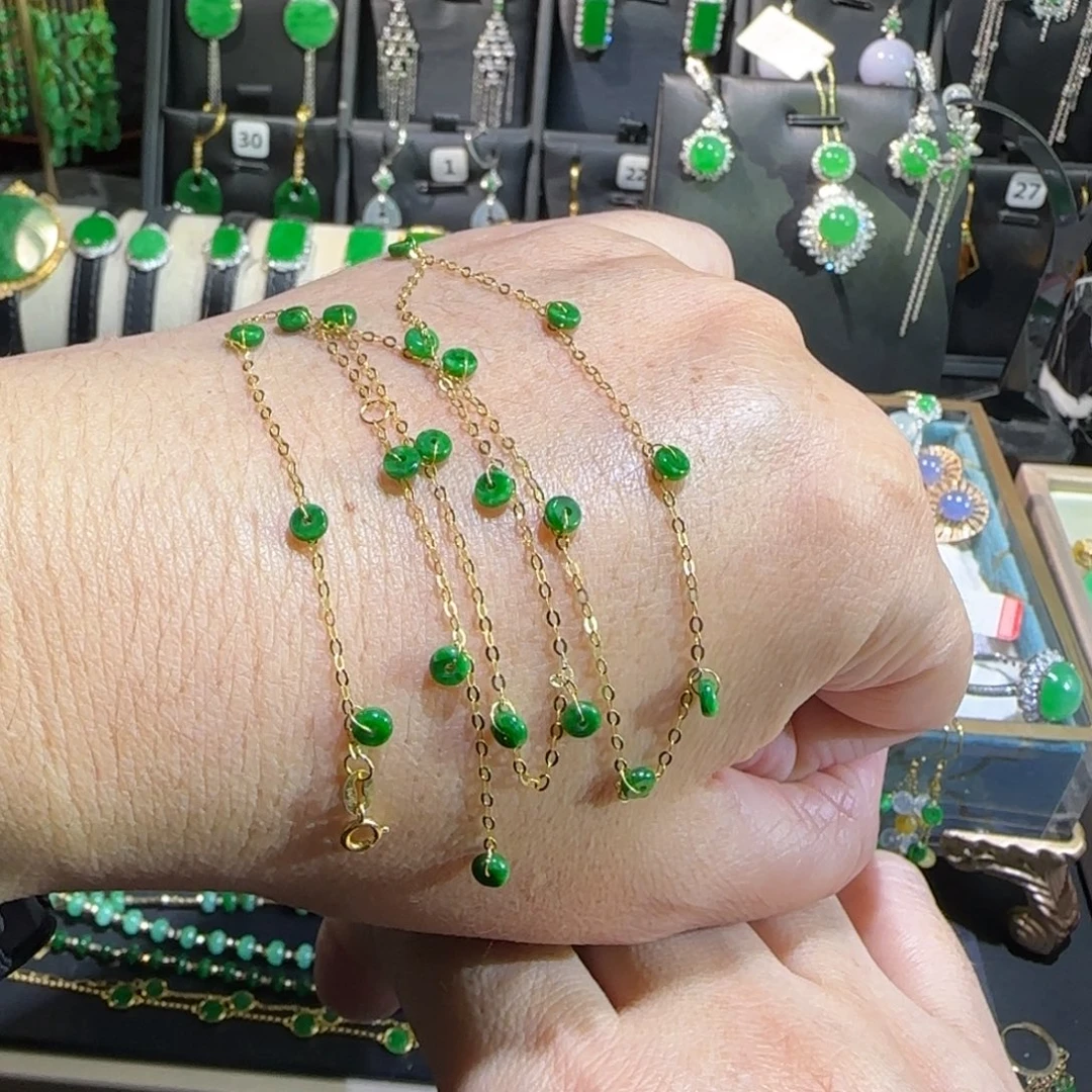 翡翠18K金镶嵌颈饰满天星45cm