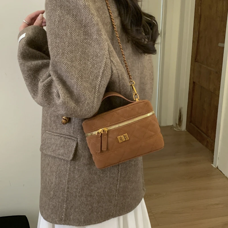 2025秋冬季新款女包包菱格手提包小香风单肩斜挎包上班通勤盒子包