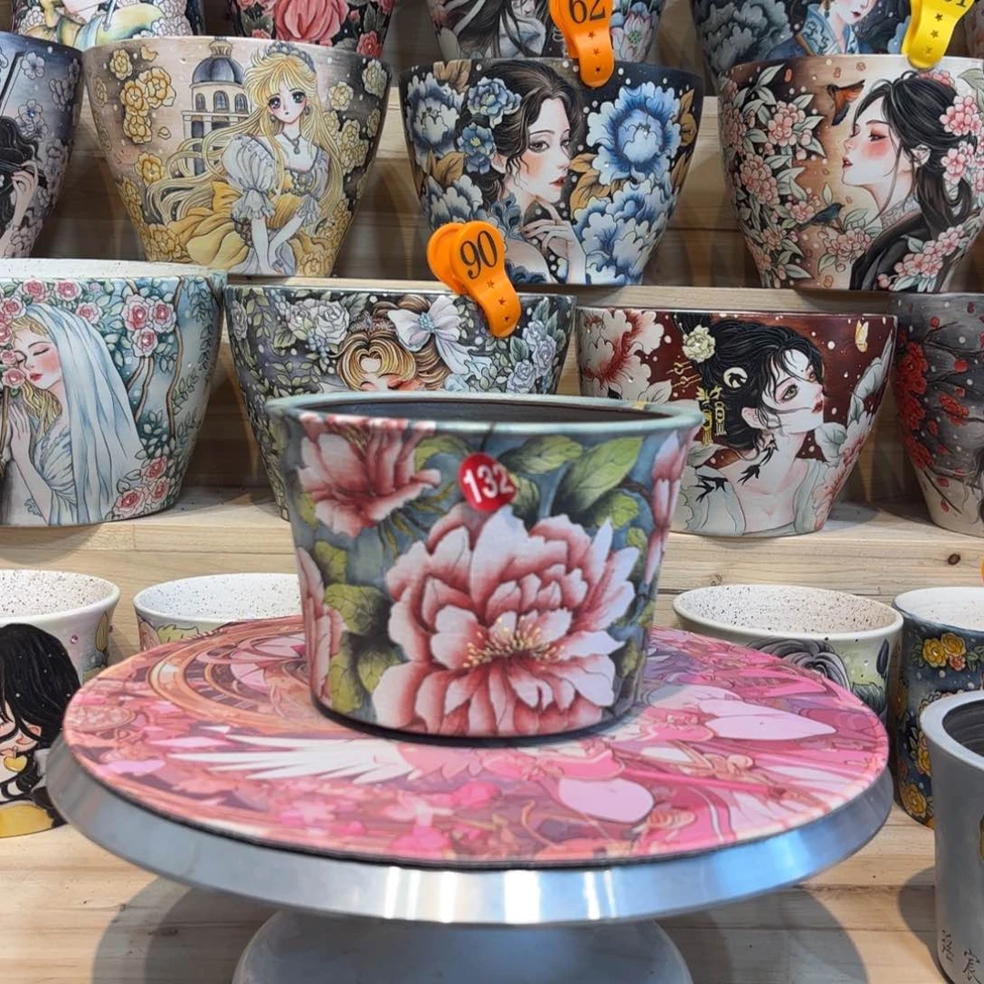 紫砂花盆景德镇手绘花盆陶瓷14/11