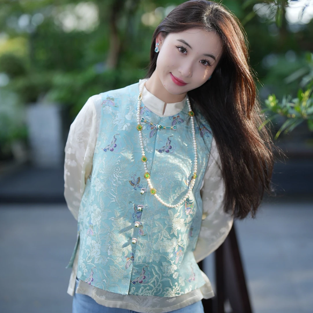 蓝大【梦溪笔】新中式国风桑蚕丝马甲6230