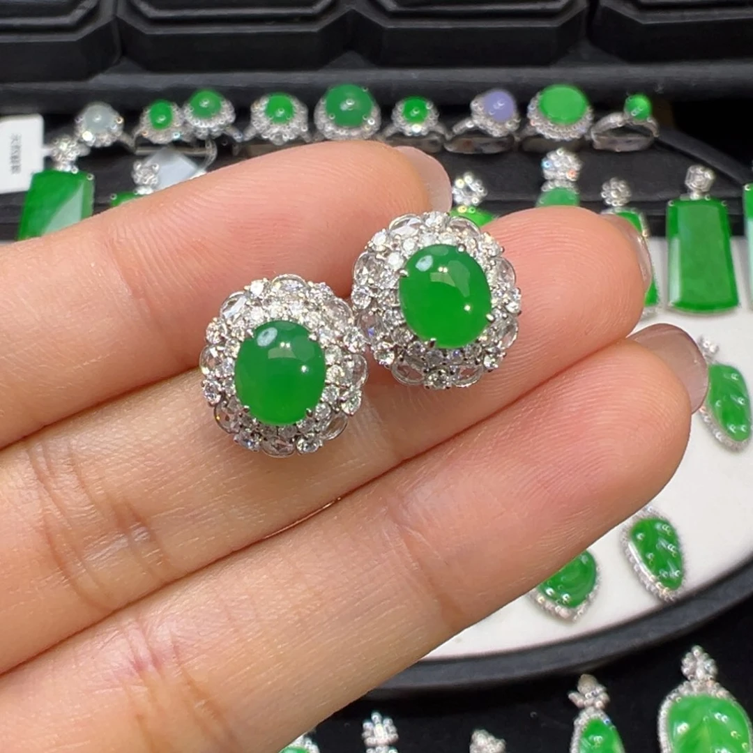 翡翠耳饰18K金镶嵌收货48小时鉴赏期（超时不退不换）