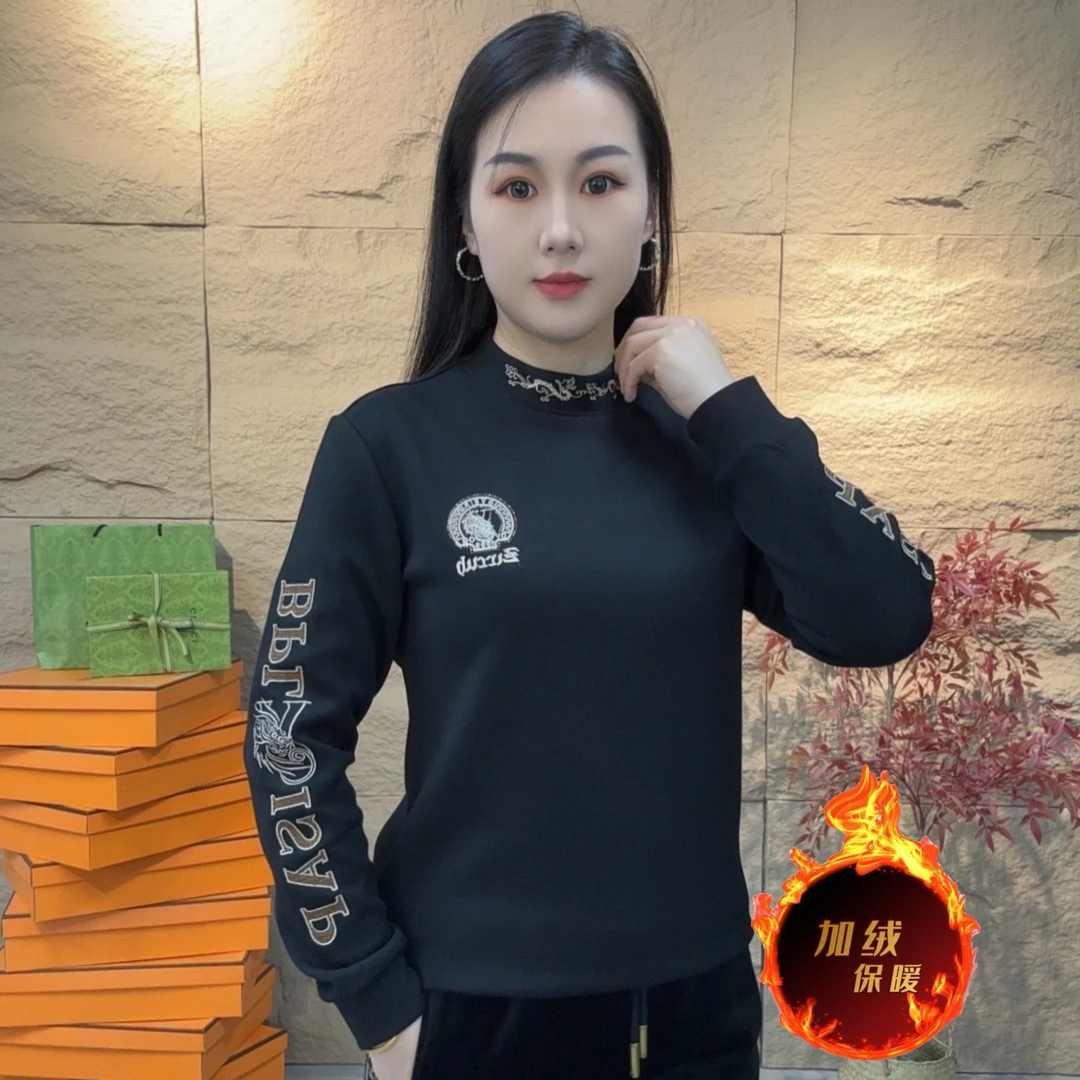 冬季男士年度新款刺绣半高领套头加绒休闲百搭简约欧风卫衣