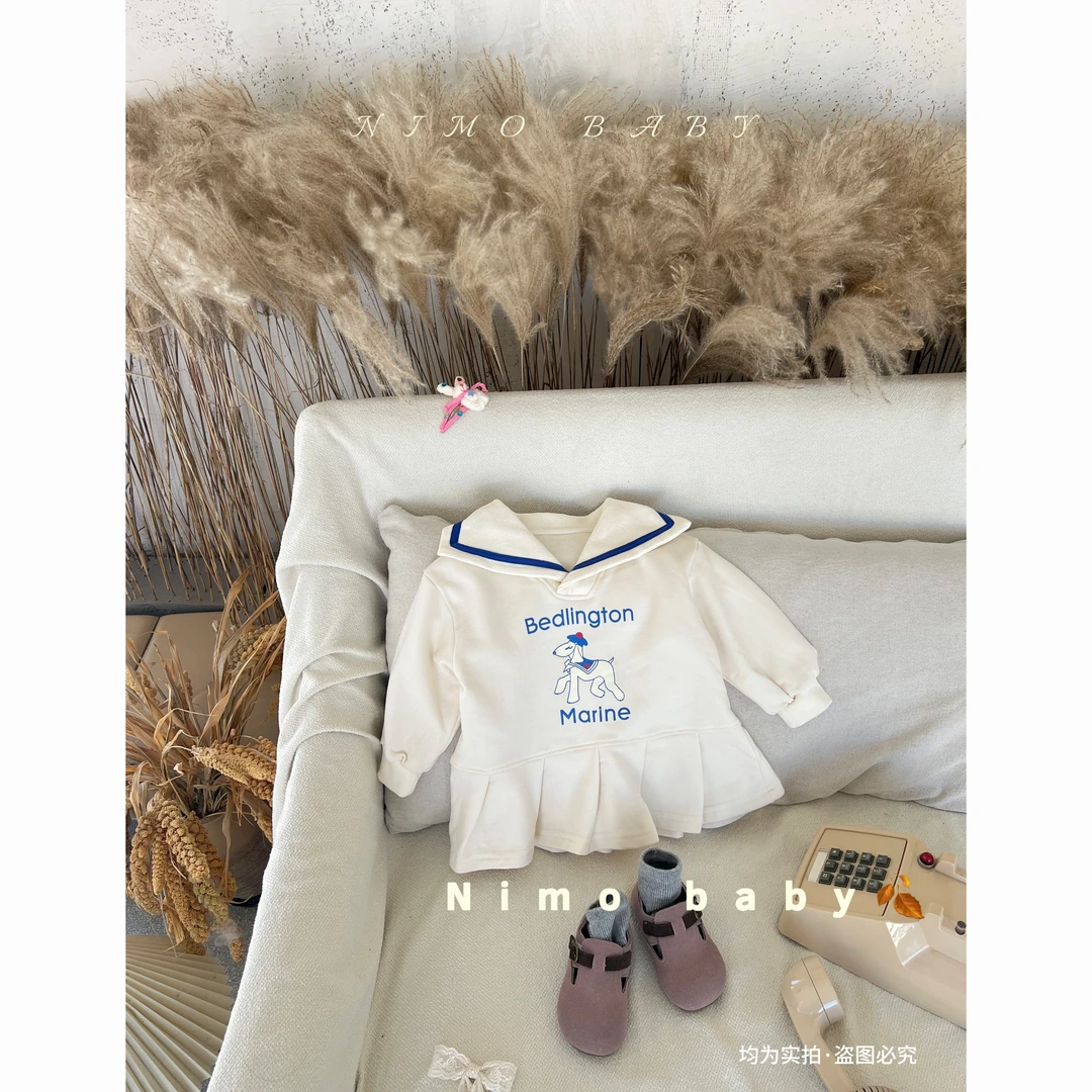 NIMO【小马宝莉】韩版百褶秋款女宝海军风翻领时尚洋气清新卫衣裙