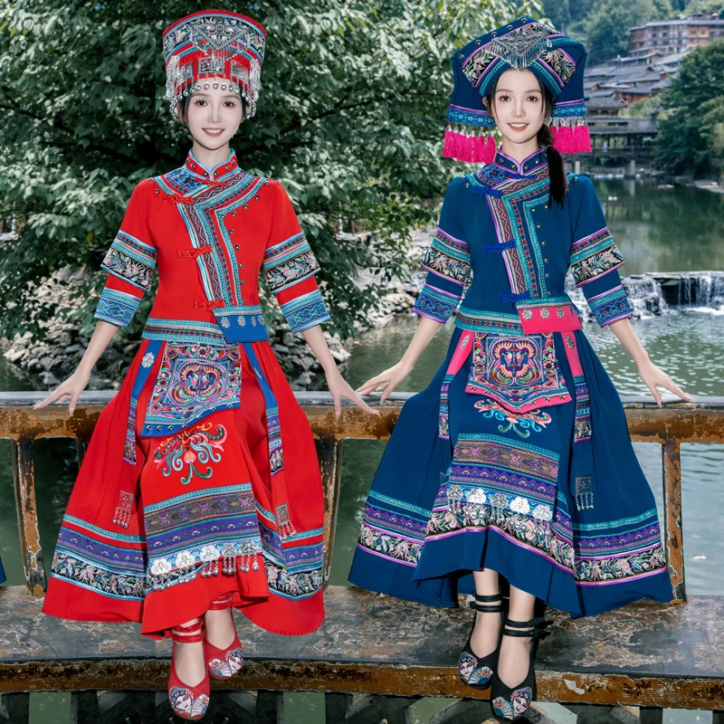 广西壮族新款服装壮族壮锦三月三演出服饰少数民族表演服装女成人