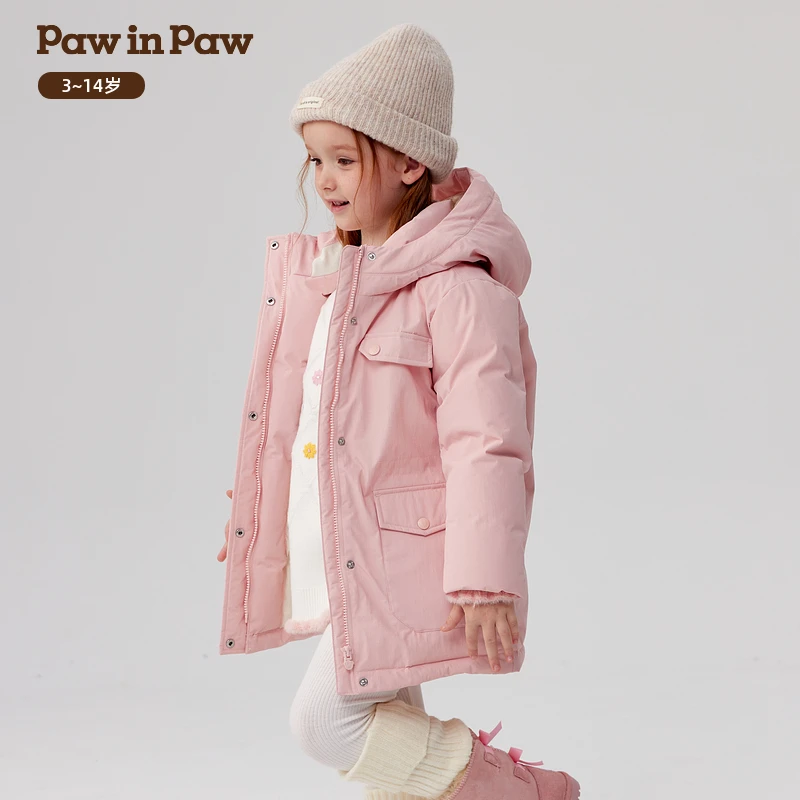 PAWINPAW卡通小熊童装女童连帽长款羽绒服工装防风PCJDE4V23M【XH】