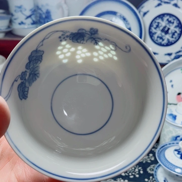 青花玲珑5寸饭碗葡萄
