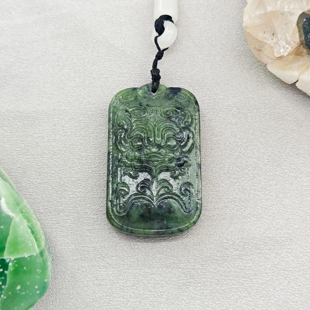 经典复古和田玉碧玉上古雅韵饕餮纹玉牌/HG-BYWSP-24（多样性发货）