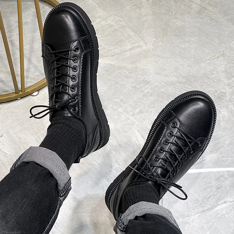 CATIA SELI2025新款休闲皮鞋男士潮流真皮英伦风潮港风低帮马丁靴