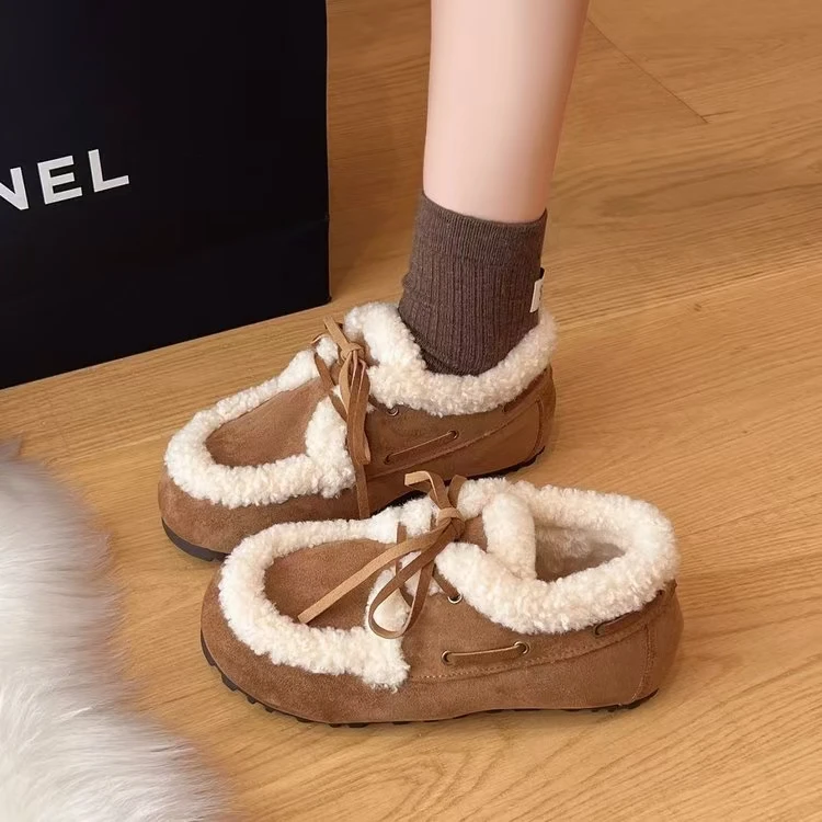 巨好看的毛毛棉鞋女外穿2025新款冬季平底加绒豆豆鞋棉鞋M85