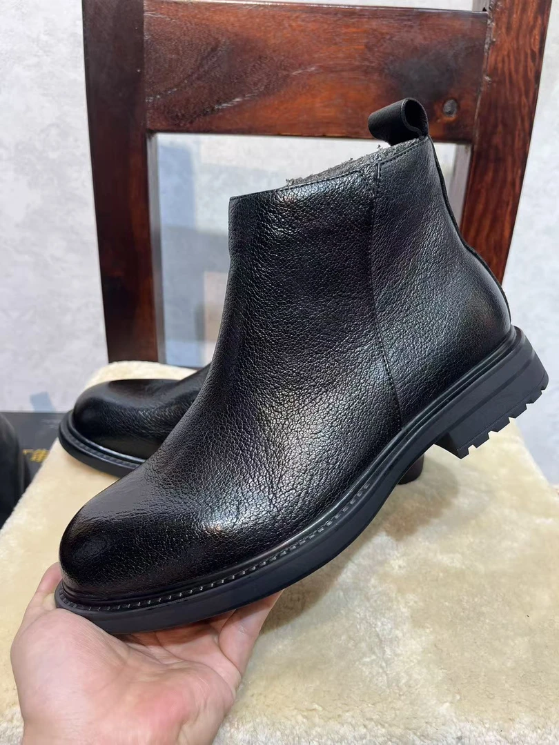 短靴时尚皮革拼接高帮鞋切尔西靴英伦风厚款尖头冬季