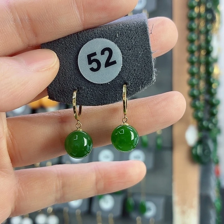 和田玉18K金镶嵌耳饰