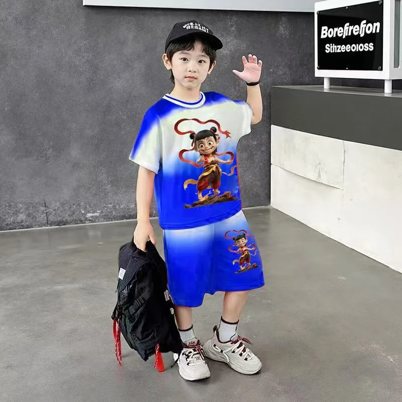 2025新款潮酷男童夏季套装哪吒儿童服装男孩短袖痞帅爆款夏季衣服