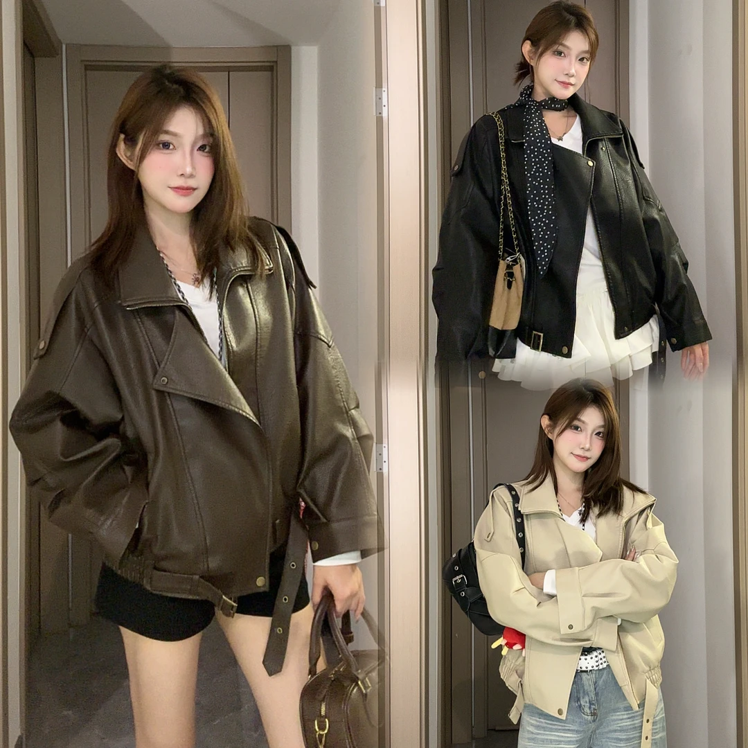 2025秋季新款ins皮衣外套女韩版风宽松机车服港风辣妹百搭皮夹克