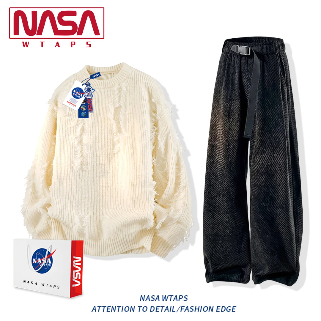 NASA WTAPS美式流苏设计感毛衣套装男秋冬季慵懒风针织毛衣两件套
