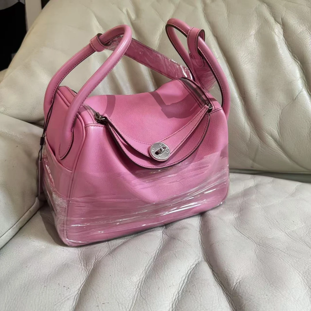 99新 Hermes/爱马仕 樱花粉银扣Lindy26框N刻JL