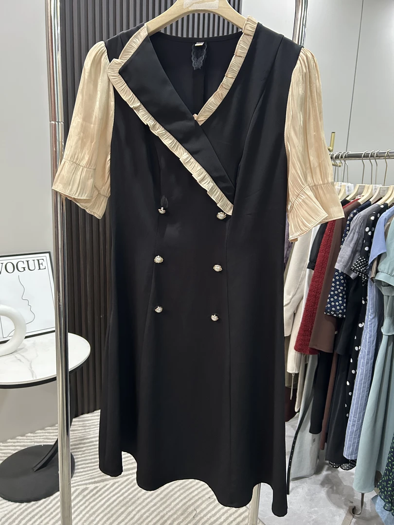 【依帆专属】F192夏季时尚套装翻领气质上衣百搭法式拼接时尚连衣裙