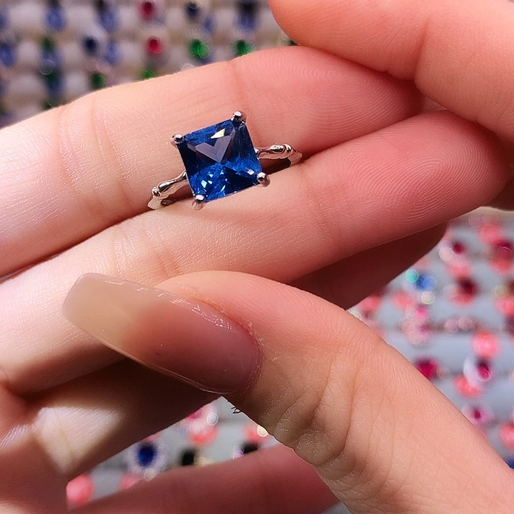 蓝宝石戒指银S925镶嵌